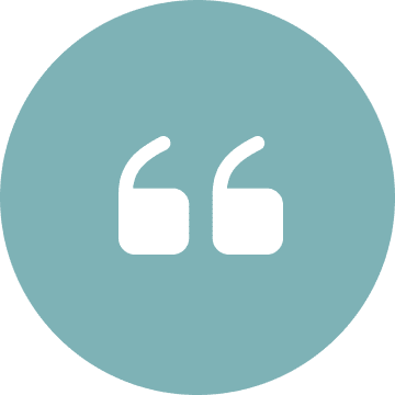 White quotation marks on teal circular background.