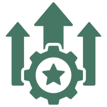 Gear with star and upward arrows.