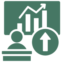 Chart showing upward growth with person icon.