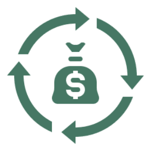 Money bag surrounded by circular arrows.
